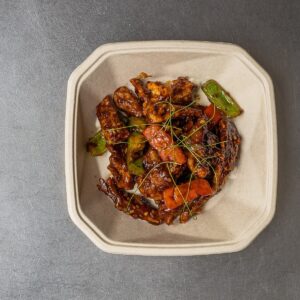 BOMBAY CHILLI MOCK CHICKEN - celery, szechuan chilly, mixed peppers (VEGAN option available)