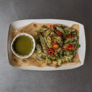 CRISPY OKRA  SALT 'n' PEPPER - pink salt, chillies, burnt garlic (Gluten Free option available)