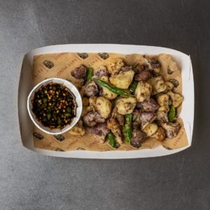 POPCORN CAULIFLOWER - purple & white, smoked, soya garlic dip (Gluten Free option available)