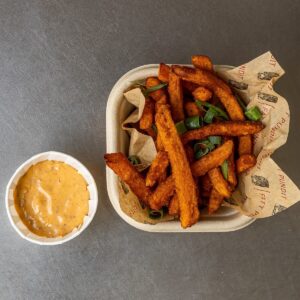SWEET POTATO FRIES (Gluten Free & VEGAN option available) - smoked paprika, black pepper, szechuan mayo dip
